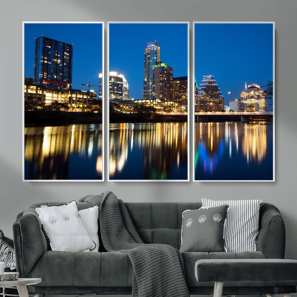 Austin Skyline Wall Art Canvas Print, Austin Downtown Night Cityscape