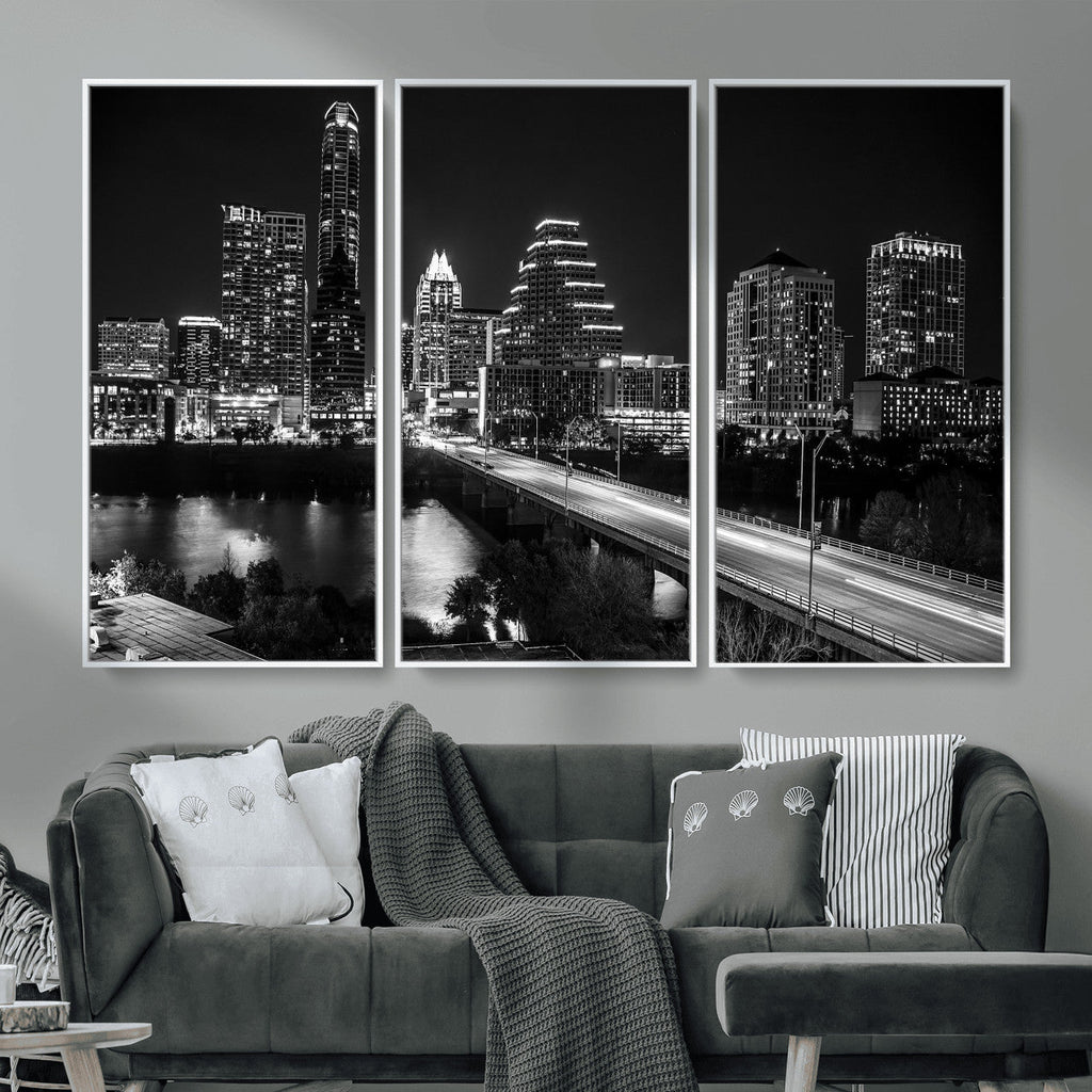 Austin Skyline Wall Art Canvas Print, Austin Downtown Night Cityscape