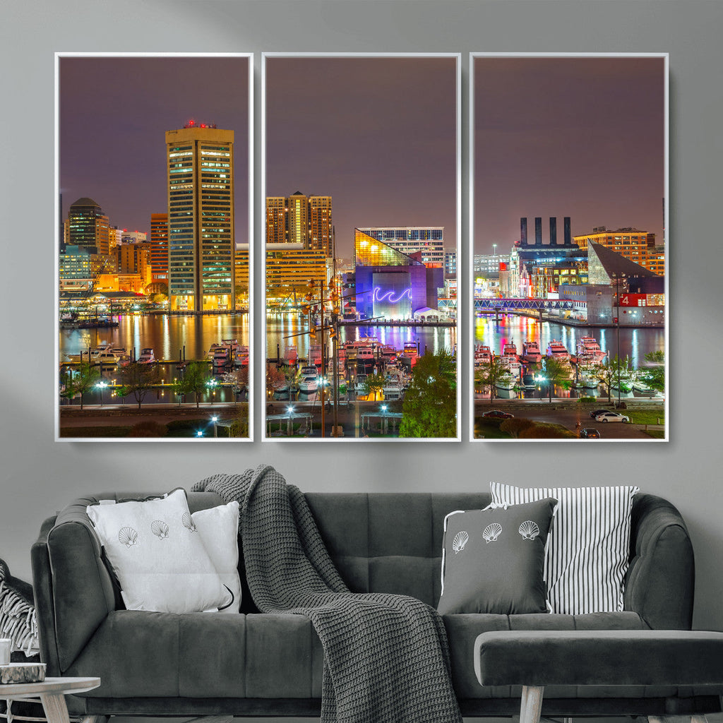 Baltimore Skyline Wall Art Canvas Print, Baltimore Downtown Night Cityscape