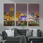 Baltimore Skyline Wall Art Canvas Print, Baltimore Downtown Night Cityscape