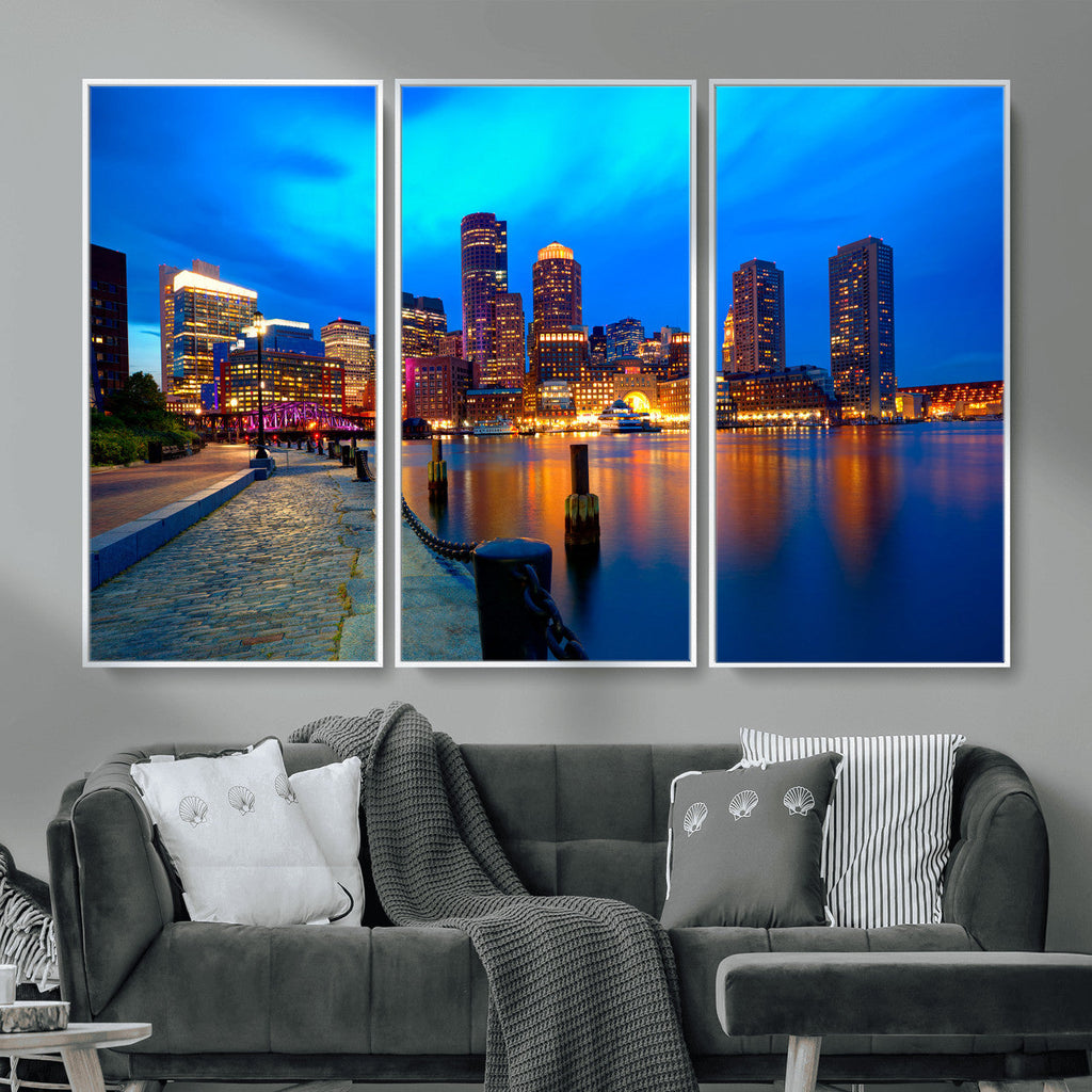 Boston Wall Art Canvas Print, Boston City Downtown Night Cityscape