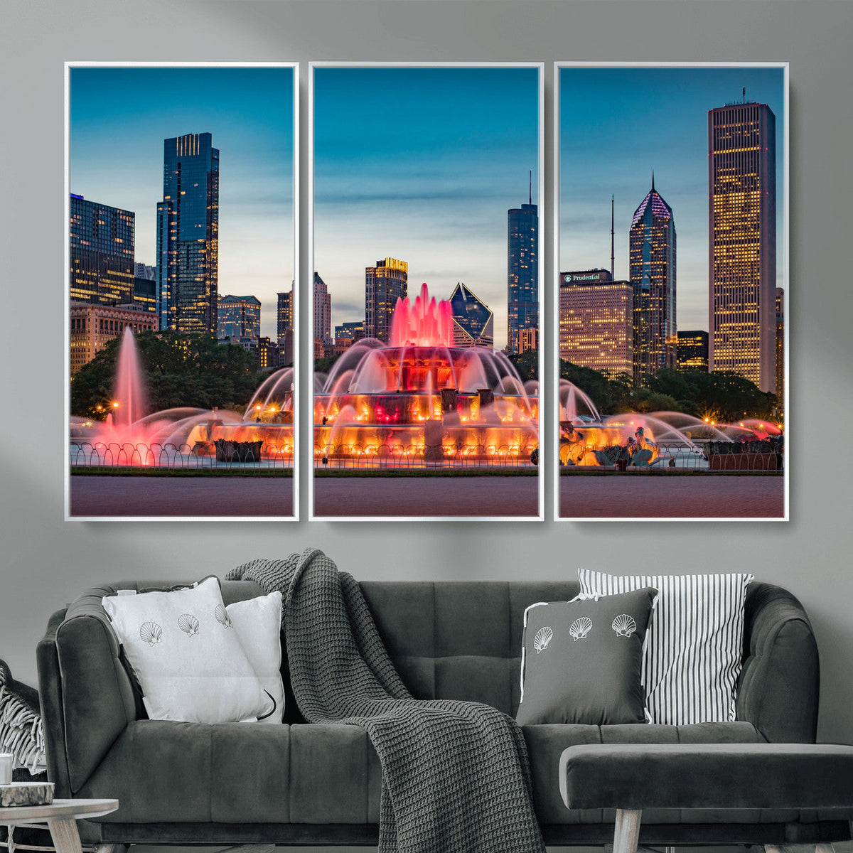 Chicago Wall Art Canvas Print - Chicago City Downtown Night Cityscape