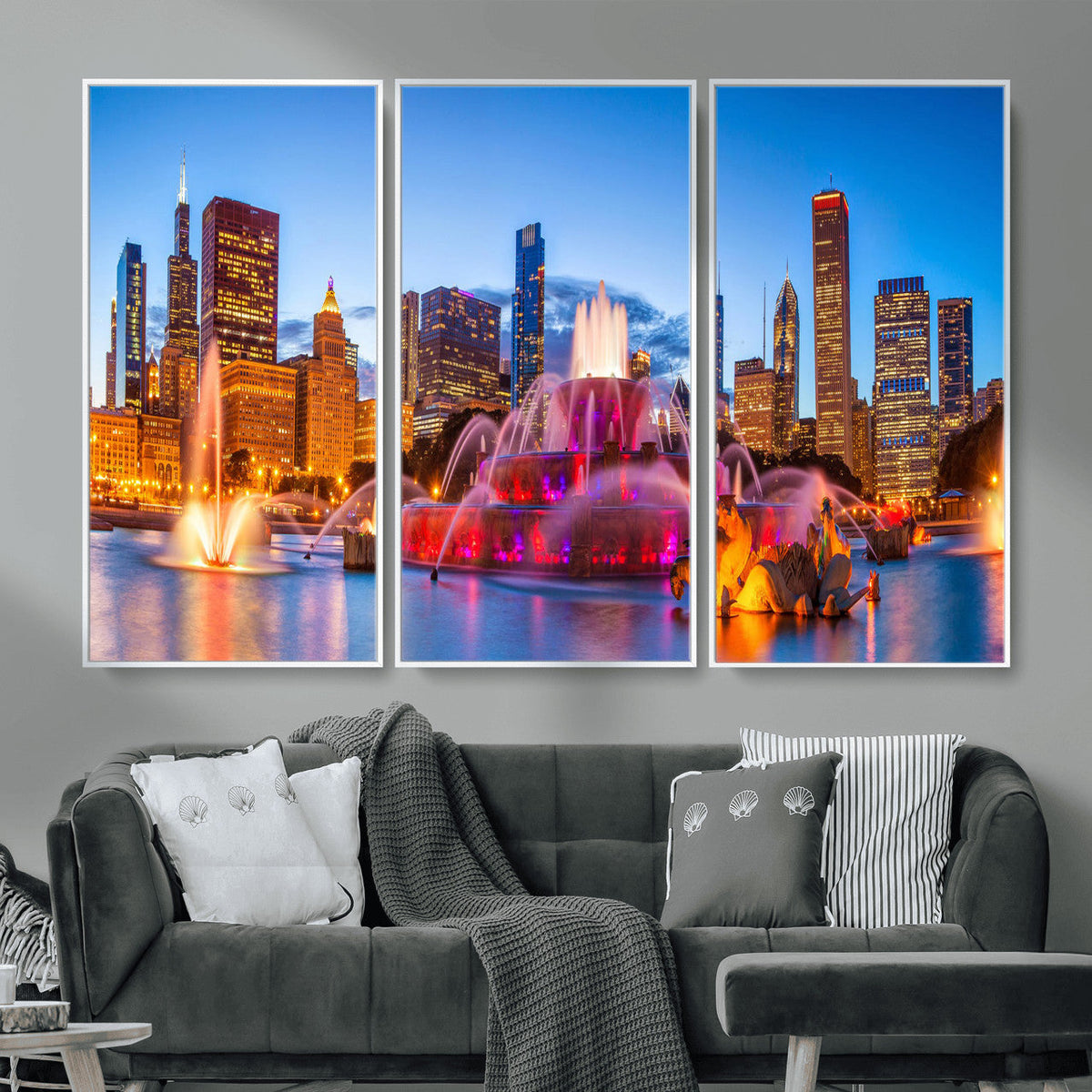 Chicago Wall Art Canvas Print, Chicago City Downtown Night Cityscape