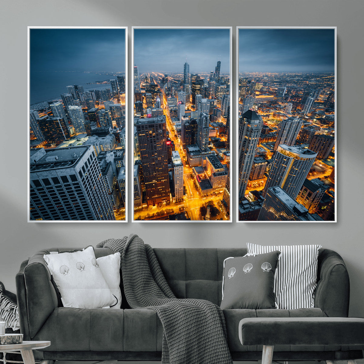 Chicago Wall Art Canvas Print - Chicago City Downtown Night Cityscape