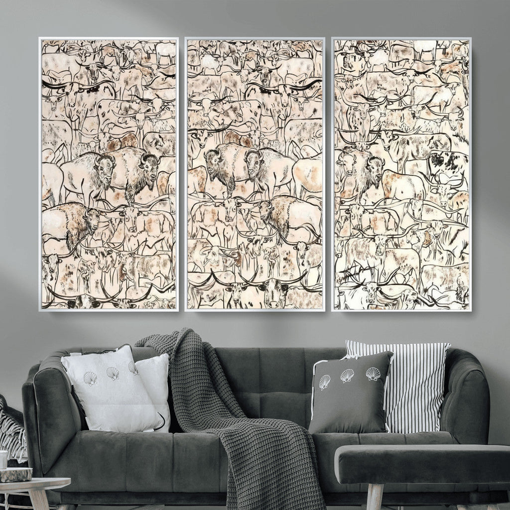 Abstract Bison Wall Art Canvas Print, Abstract Animal Art for Cabin Decor