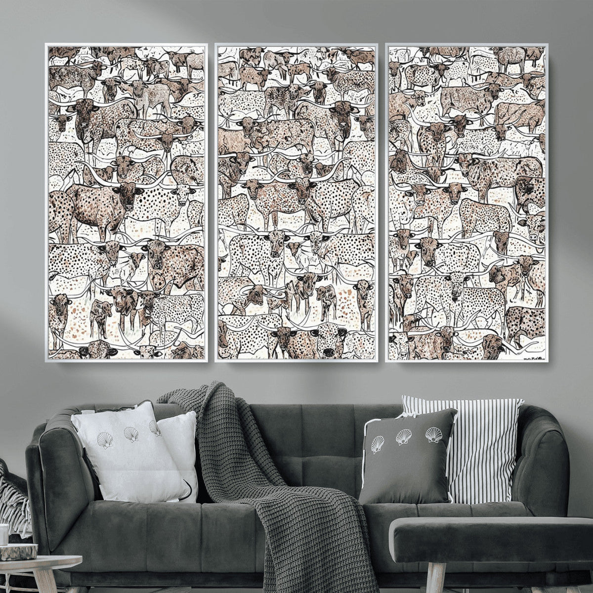 Abstract Texas Cow Wall Art Canvas Print, Farm Longhorn Art for Cabin Decor