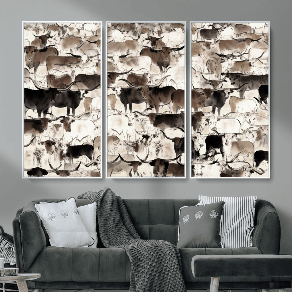 Abstract Texas Longhorn Print, Longhorn Herd Print