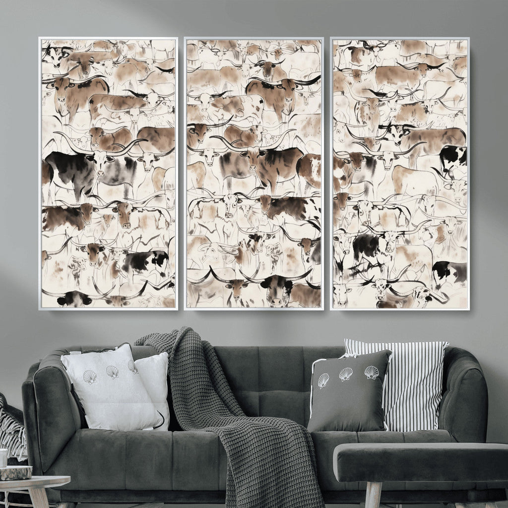Abstract Texas Cow Canvas Print for Cabin and Western Home Decor