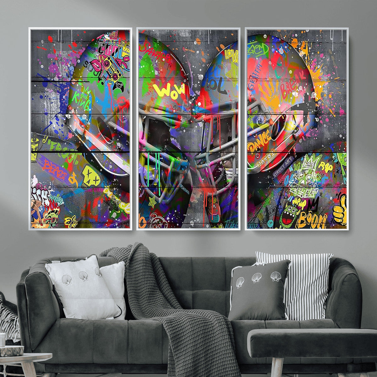 Graffiti Football Helmets Wall Art Canvas Print, Urban Street Art