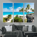 Tropical Beach Wall Art Canvas Print, Palm Tree Ocean Landscape Photography