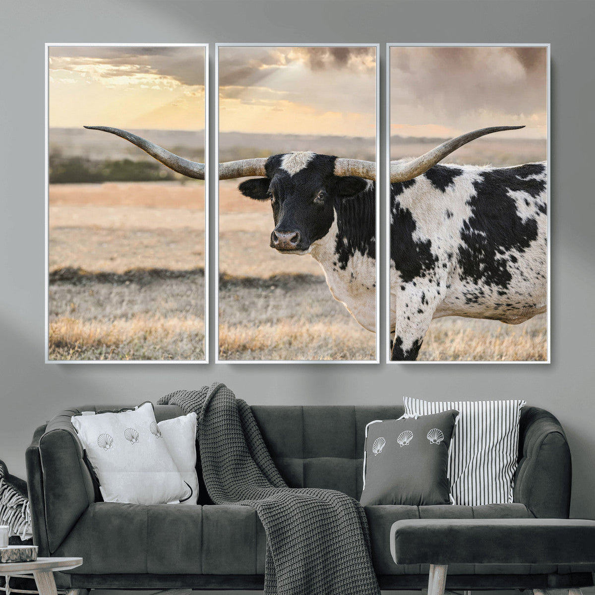 Texas Longhorn Bull Rustic Wall Art Canvas Print