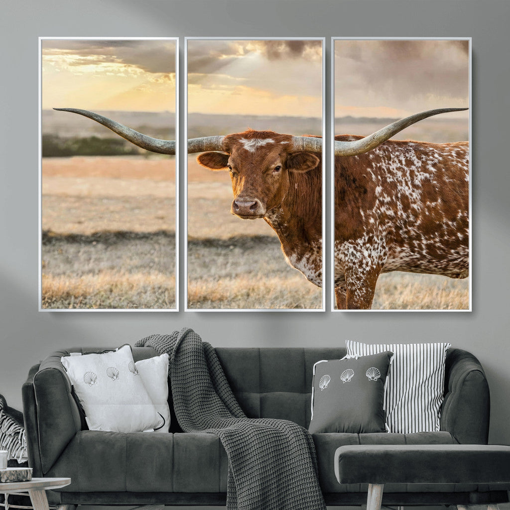 Texas Longhorn Wall Art Canvas Print, Western Ranch Bull Photography
