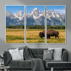 Bison in Mountain Landscape Wall Art Canvas Print, Western Decor