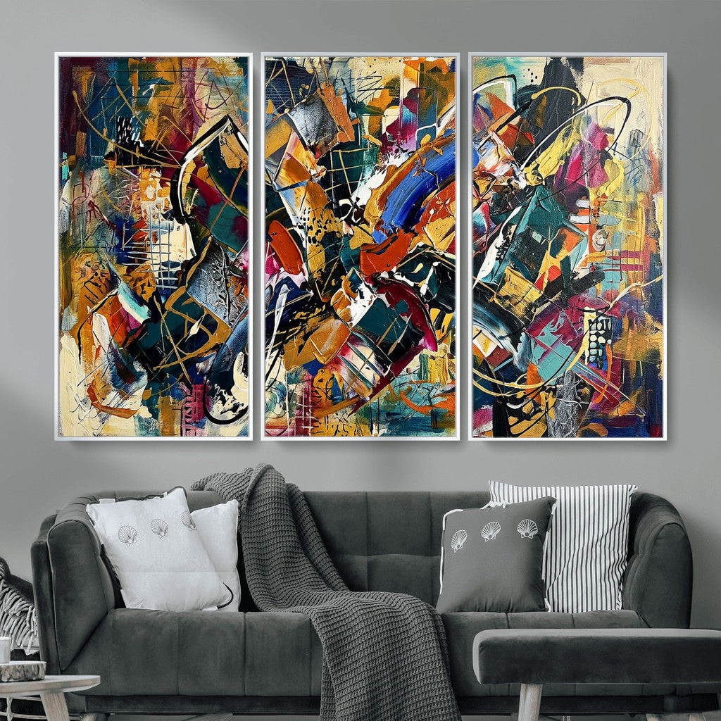 Geometric Abstract Wall Art Canvas Print, Orange Blue