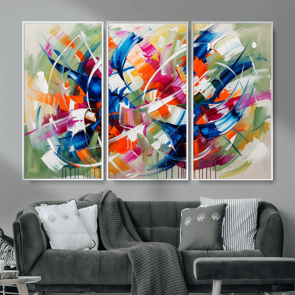 Geometric Abstract Wall Art Canvas Print, Orange Blue
