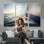 Sailboat Wall Art Canvas Print, Ocean Sunset Sailing Framed Artwork