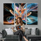 Fractal Lotus Canvas Wall Art, Blue Orange Glowing Flower Abstract Print