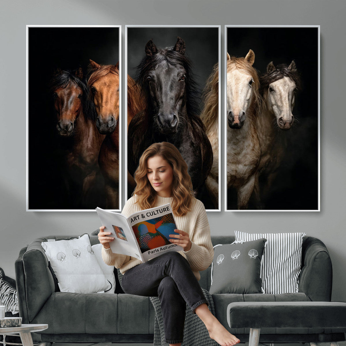 Horse Wall Art Canvas Print, Wild Horses Portrait Photography, Rustic Ranch Decor