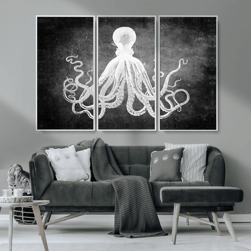 Black White Octopus Wall Art Canvas Print