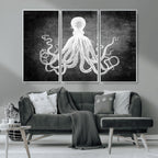 Black White Octopus Wall Art Canvas Print