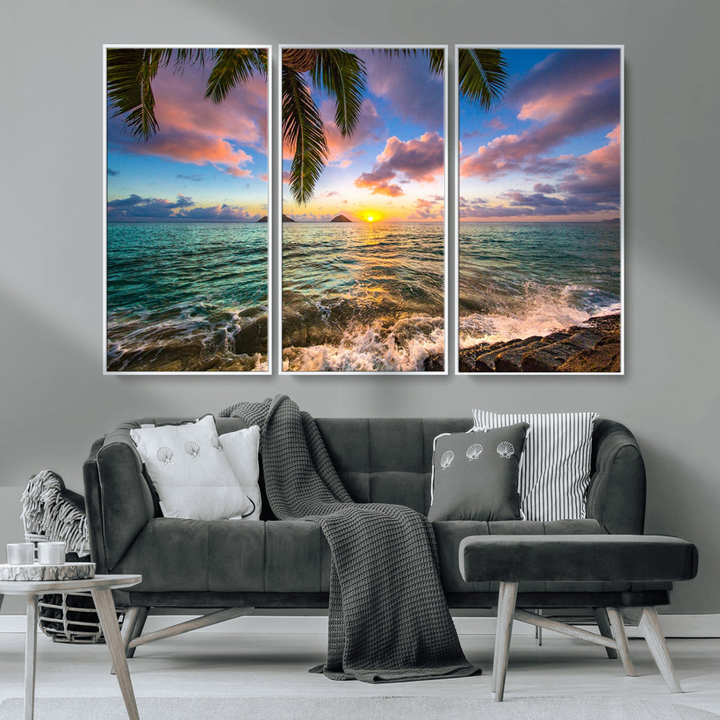 Framed Tropical Sunset Art Canvas Print