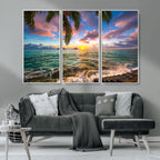 Framed Tropical Sunset Art Canvas Print