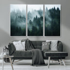 Misty Forest Wall Art | Serene Green Landscape Canvas Print
