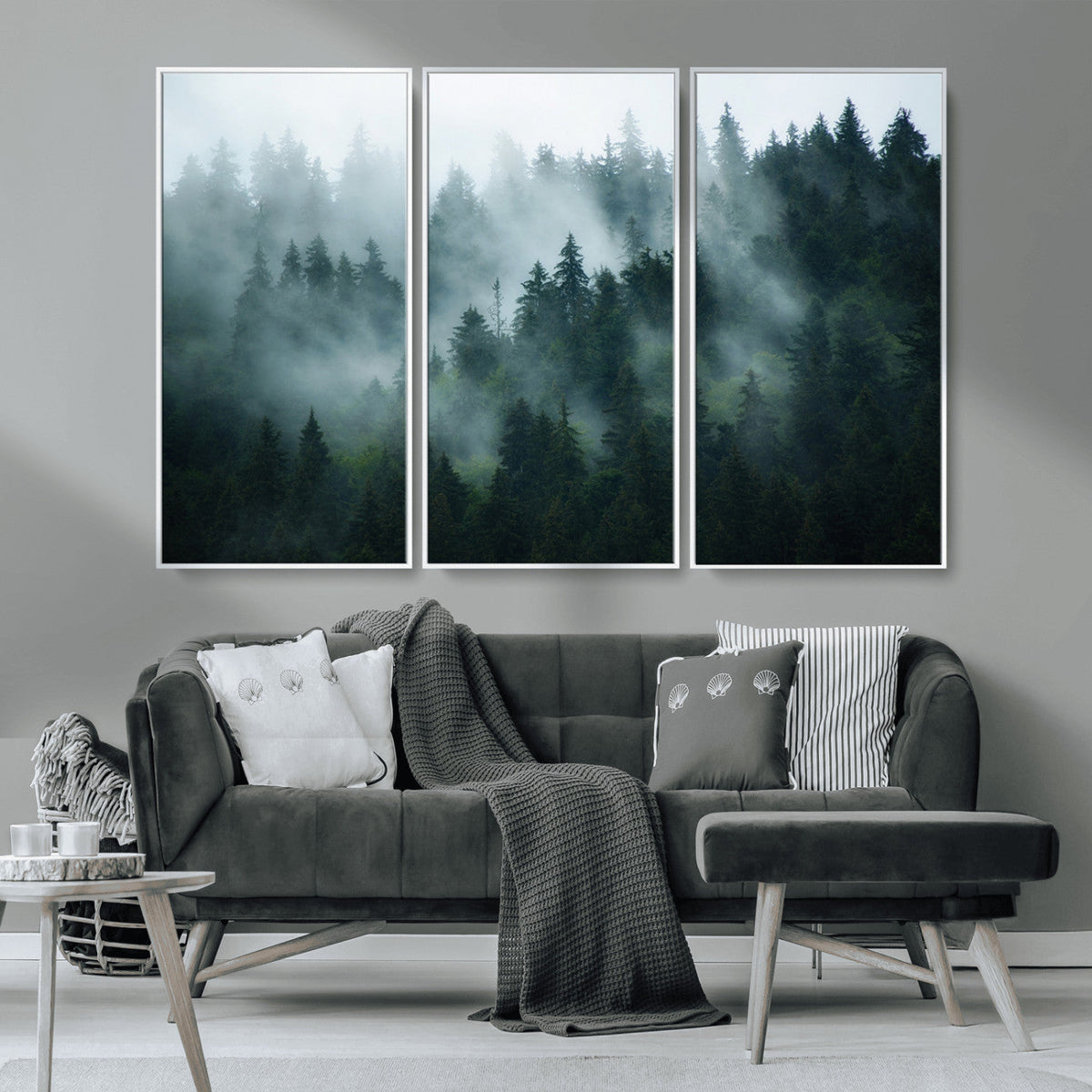 Misty Forest Wall Art | Serene Green Landscape Canvas Print