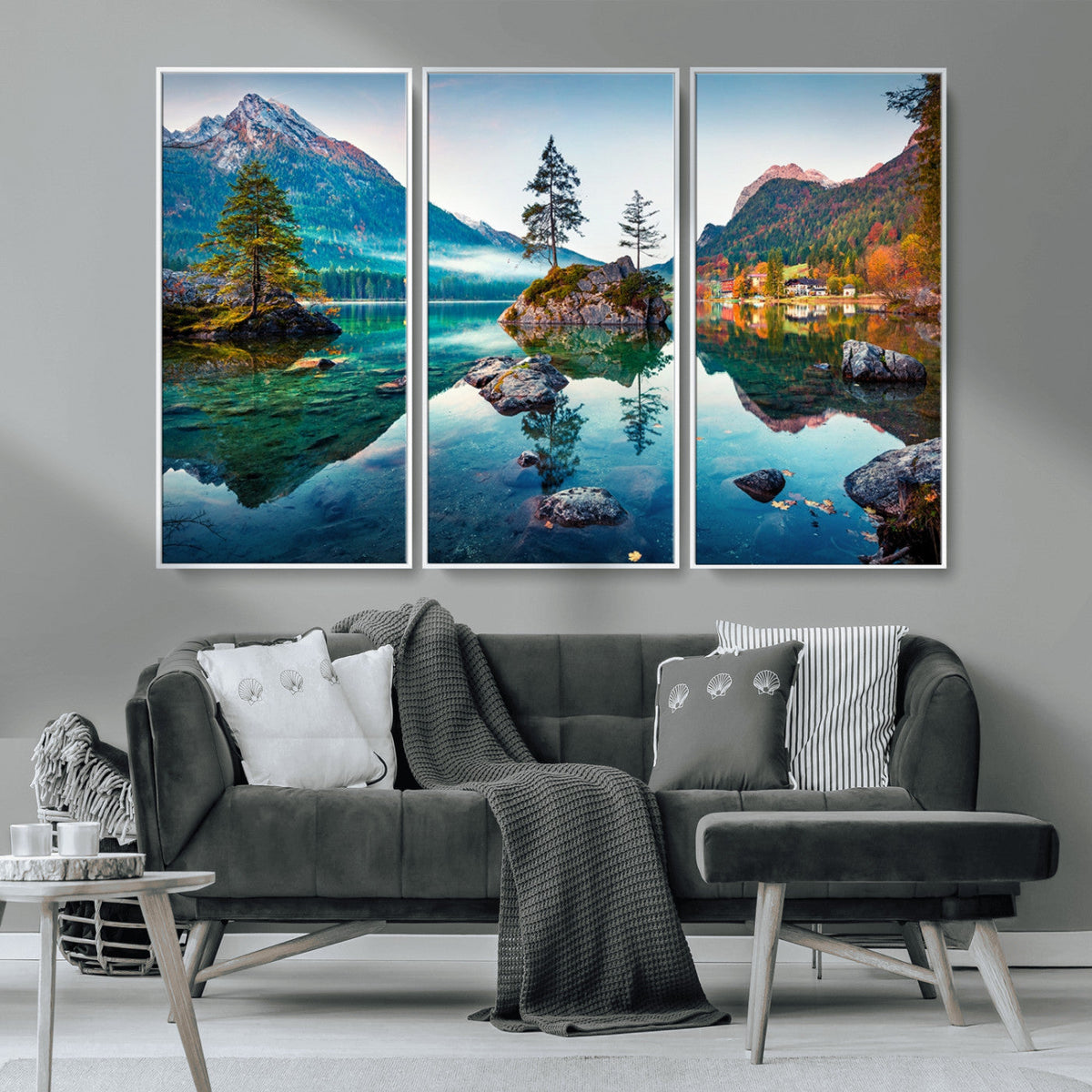 Crystal Clear Lake Wall Art | Mountains Wall Art Canvas | 3 Panel Landscape