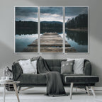 Wooden Bridge Near Lake Wall Art Canvas Print