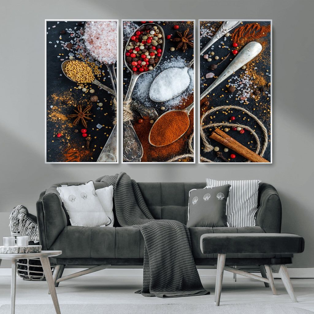Spices and Seasonings Canvas Wall Art | Colorful Triptych Kitchen Decor