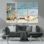 Seashells on Rustic Wooden Background, Seashells Wall Art