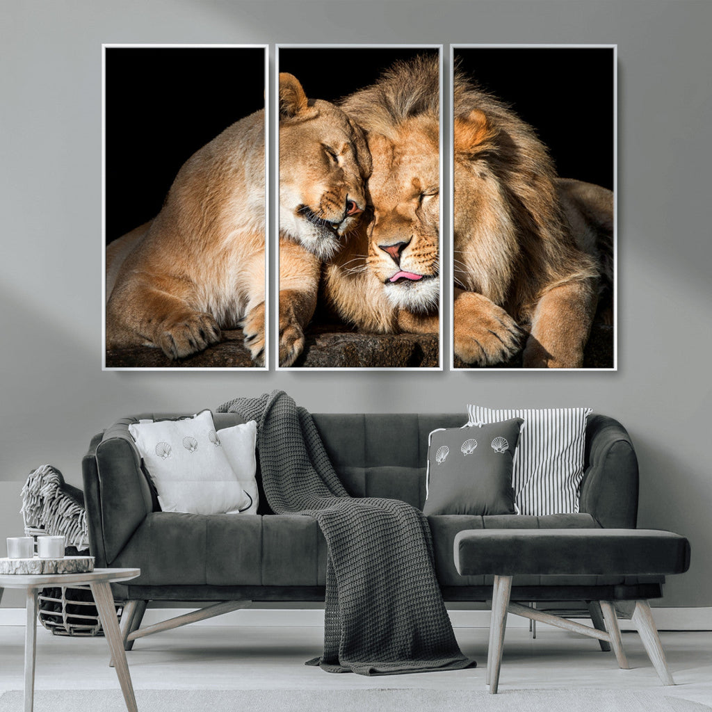 Lion and Lioness Wall Art Canvas Print | African Wildlife Animal Art
