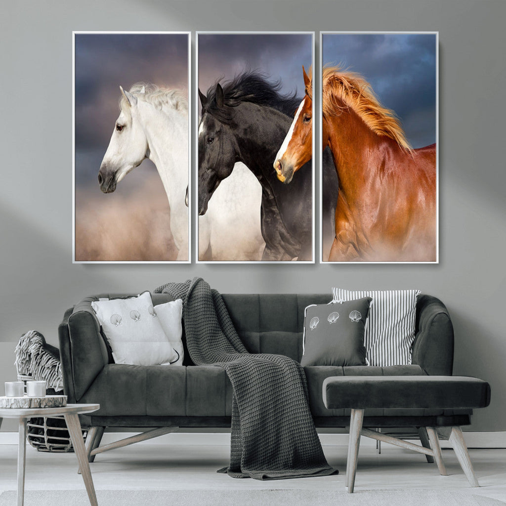 Animal Wall Art Three Horses Farmhouse Art Canvas Print