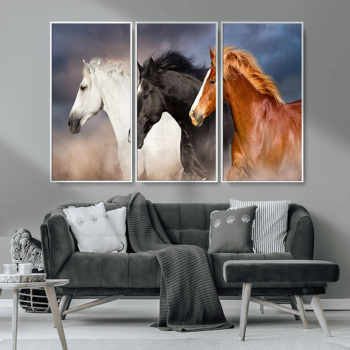 Animal Wall Art Three Horses Farmhouse Art Canvas Print