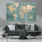 Classic World Map Canvas Print | Framed Vintage Map Wall Art