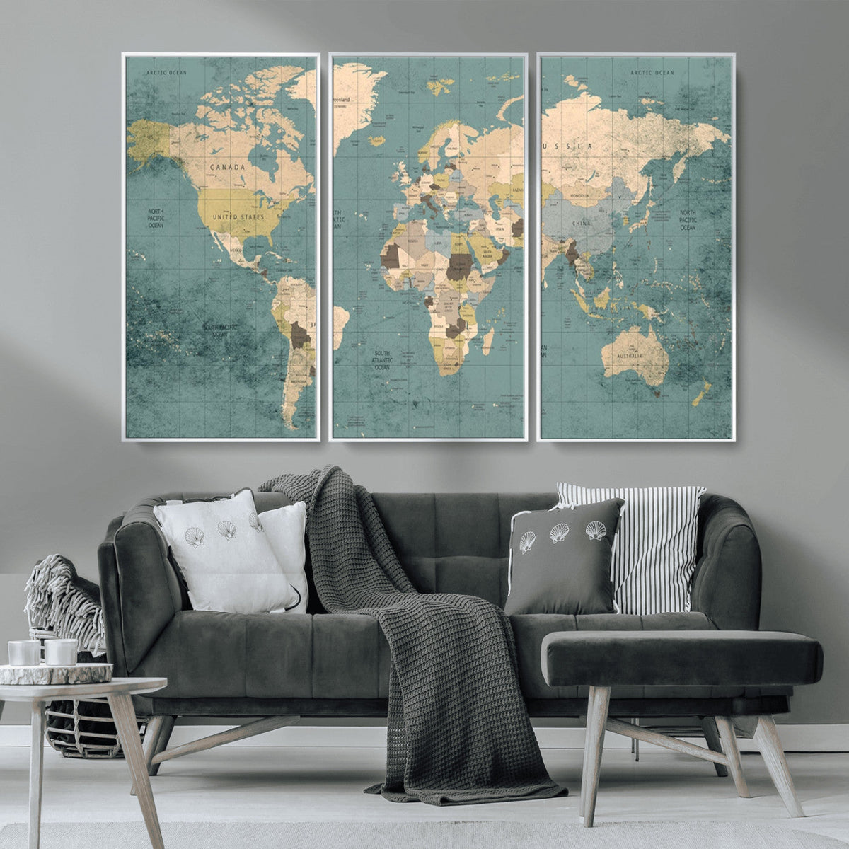 Classic World Map Canvas Print | Framed Vintage Map Wall Art