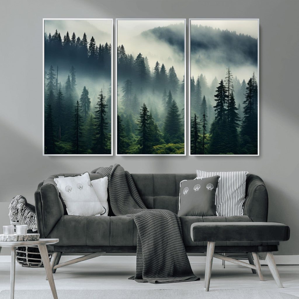 Captivating Misty Forest Wall Art, Foggy and Serene Atmosphere Canvas Print