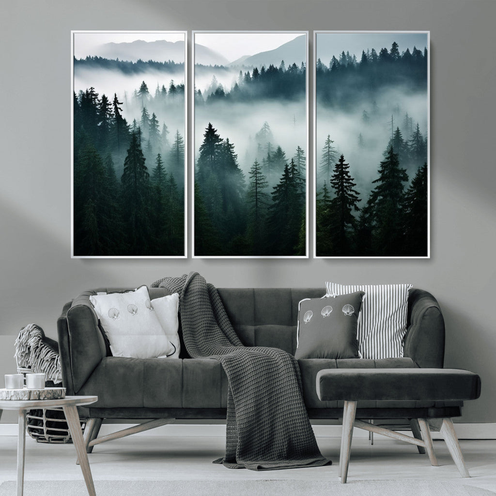 Captivating Misty Forest Wall Art Canvas, Premium Canvas Print of a Foggy and Serene Atmosphere