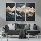 Rustic Mountain Landscape Wall Art Canvas Print, Framed 3D Wooden Effect Mountain Art