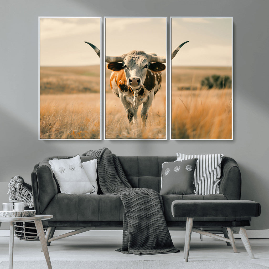 Texas Cow Wall Art Canvas Print for Farm House Wall Decor
