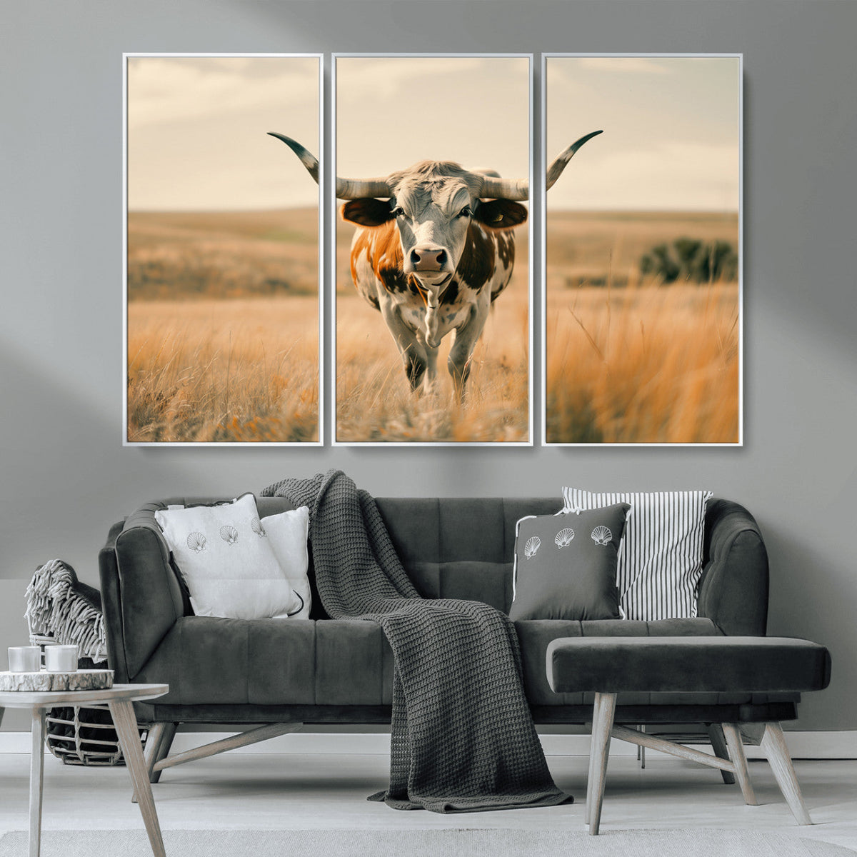 Texas Cow Wall Art Canvas Print for Farm House Wall Decor