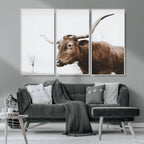 Rustic Bull Wall Art Canvas Print, Modern Longhorn Farmhouse Animal Decor