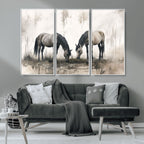 Chinese Ink Style Vintage Horses Wall Art Canvas Print