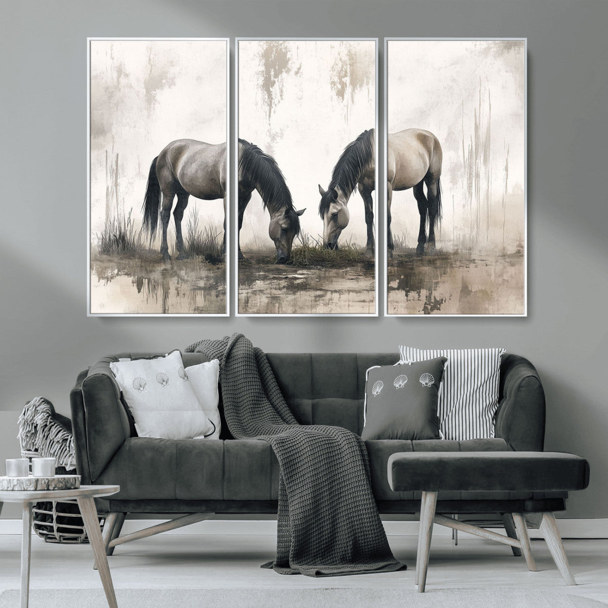 Chinese Ink Style Vintage Horses Wall Art Canvas Print