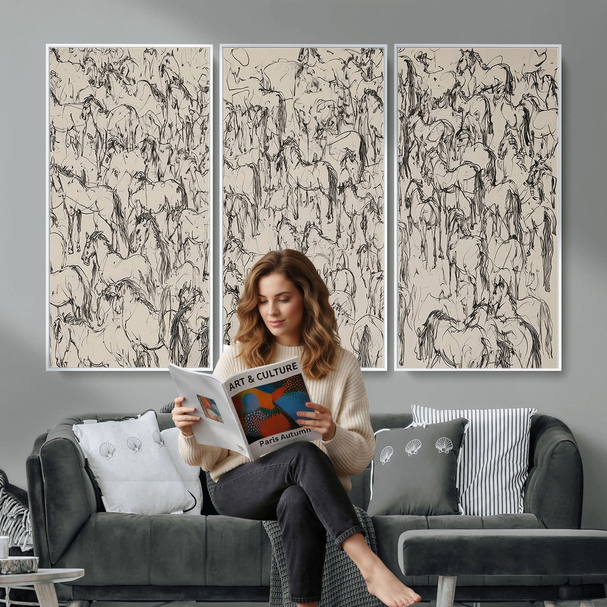 Abstract Horse Sketch Wall Art, Ready to Hang