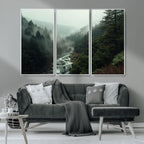 Misty Forest Wall Art, Tranquil Nature Landscape, Ready to Hang | Extra Large 3 Piece Canvas Wall Art