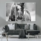 Black and White Horse Winter Wall Art, Ready to Hang
