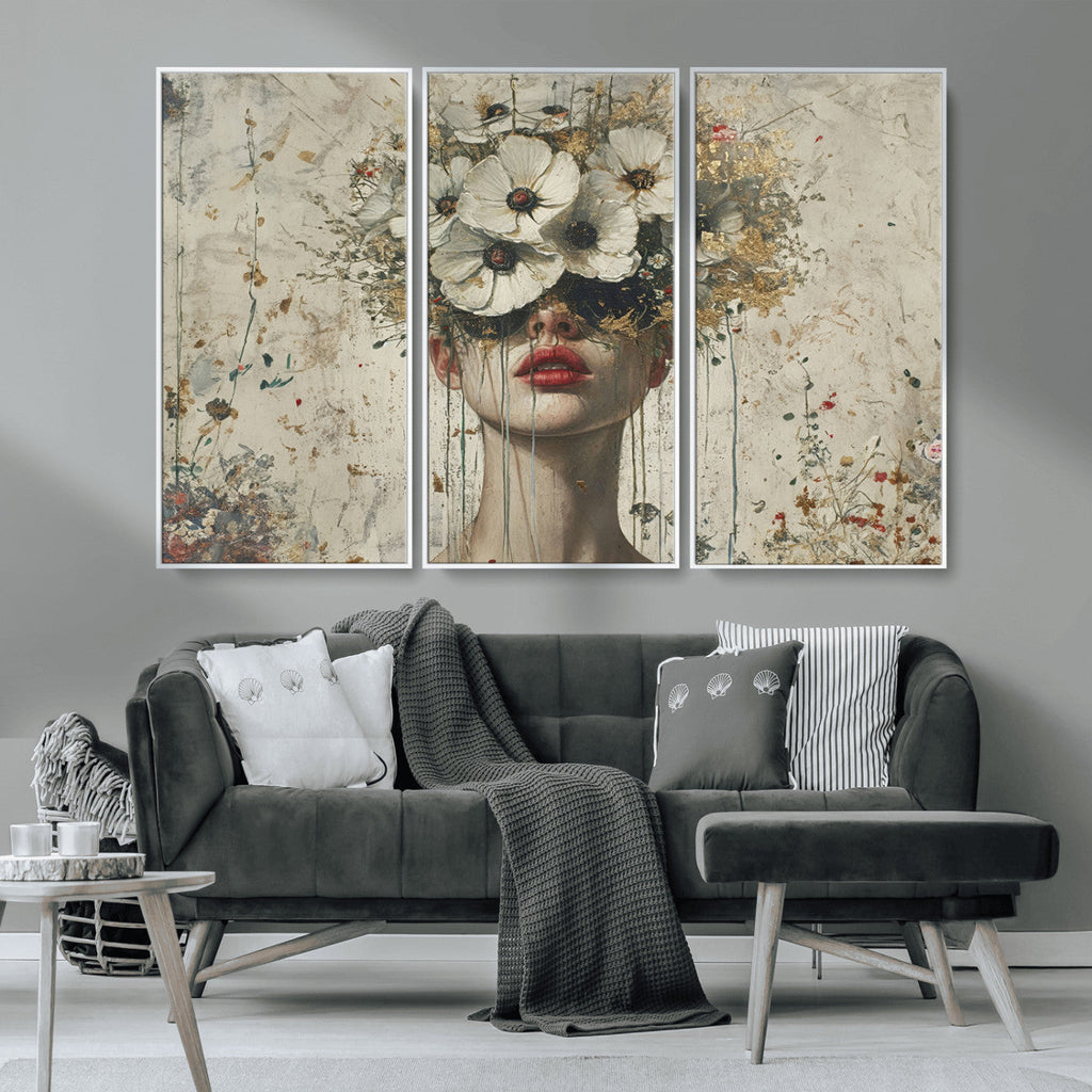 Abstract Floral Women Pastel Wall Art Canvas Print