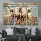 Cute Highland Cow Canvas Wall Art - Rustic Farmhouse Decor